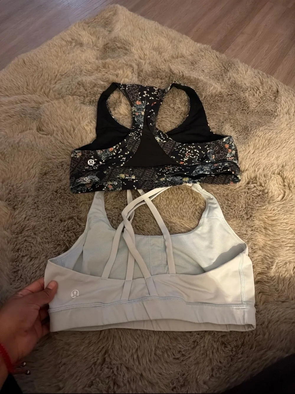 lululemon athletica White Strappy Sports Bra with Floral Black Racerback